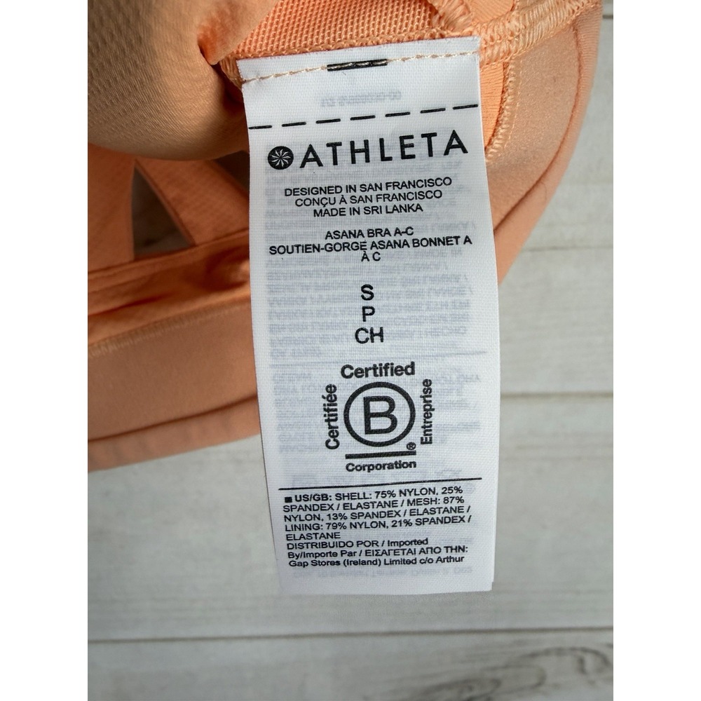 Athleta Sports Bra Womens Small Petite Peach Asana Crossback Padded Yoga - Picture 8 of 8